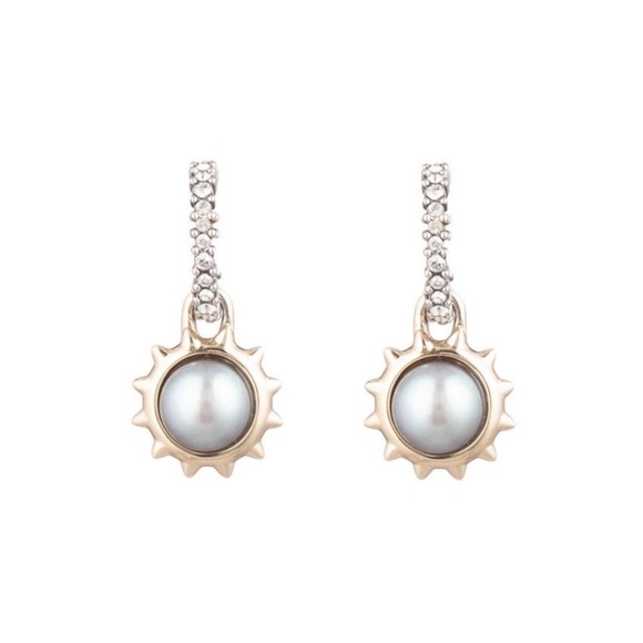 ALEXIS BITTAR • NEW  Gold Silver Sculpted Georgian Star Sun Pearl Drop Earrings - Picture 12 of 15